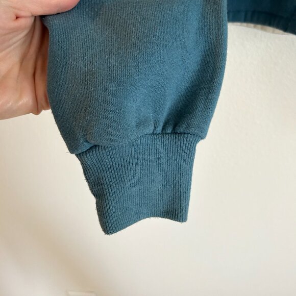 Vintage DIY Grandma Sweatshirt Cardigan M? Blue Shawl Collar Patchwork Button Up - Picture 7 of 10